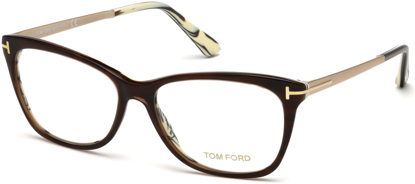 Tom Ford FT5353 Color Shiny Transparent Brown, White-Brown Horn Tips, Brushed Rose Gold