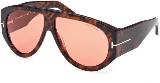 Tom Ford FT1044 Bronson Color Shiny Dark Havana, "t" Logo / Orange Lenses